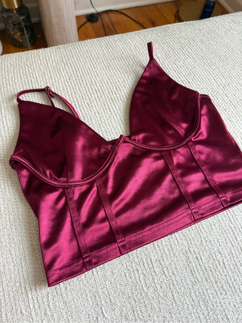Satin Burgundy Bralette Crop Top - Women Intimates & Sleepwear